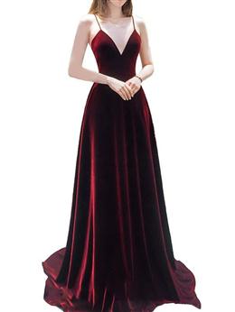 Picture of Charming Velvet Wine Red Color Straps Long Party Gown, Formal Dresses